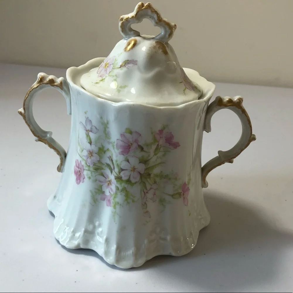 Vintage Antique Sterling China Co Sugar Bowl Dish Pink Floral, Collector China